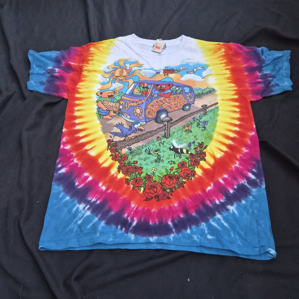 vintage 1994 Grateful Dead tie-dye T-SHIRT liquid blue dancing bears VW bus New